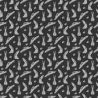 Seamless monochrome pattern with cute Easter bunnies and eggs on a dark gray background. Cartoon vector illustration.