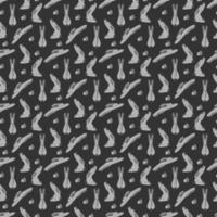 Seamless monochrome pattern with cute Easter bunnies and eggs on a dark gray background. Cartoon vector illustration.