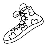 Cute doodle sneaker2 from the collection of girly stickers. Cartoon vector white and black illustration.