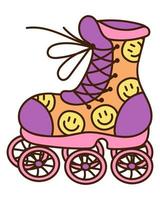 Cute doodle roller skate from the collection of girly stickers. Cartoon vector white and black illustration.