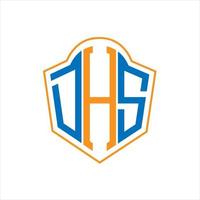 DHS abstract monogram shield logo design on white background. DHS creative initials letter logo.DHS abstract monogram shield logo design on white background. DHS creative initials letter logo. vector