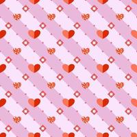 Seamless pattern red heart dot and diamond, pink and white background. vector