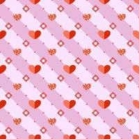 Seamless pattern red heart dot and diamond, pink and white background. vector