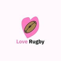 Love shape logo with a rugby ball in the center. vector