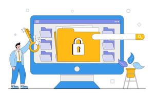 ciber seguridad vector ilustración concepto con caracteres. datos seguridad, protegido acceso control, intimidad datos proteccion. moderno plano estilo para aterrizaje página, web bandera, infografía, héroe imágenes