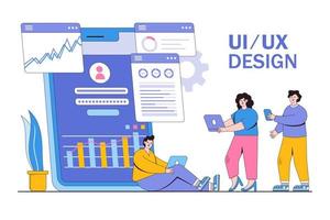 Mobile UI UX development design concept with characters. Digital industry, mobile app, innovation and technologies. Modern flat style for landing page, web banner, infographics, hero images vector