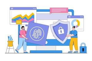 Cyber security vector illustration concept with characters. Data security, protected access control, privacy data protection. Modern flat style for landing page, web banner, infographics, hero images