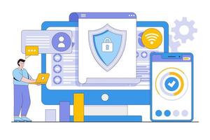 ciber seguridad vector ilustración concepto con caracteres. datos seguridad, protegido acceso control, intimidad datos proteccion. moderno plano estilo para aterrizaje página, web bandera, infografía, héroe imágenes