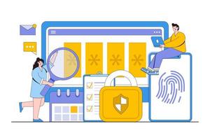 ciber seguridad vector ilustración concepto con caracteres. datos seguridad, protegido acceso control, intimidad datos proteccion. moderno plano estilo para aterrizaje página, web bandera, infografía, héroe imágenes