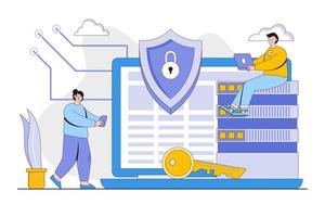 Cyber security vector illustration concept with characters. Data security, protected access control, privacy data protection. Modern flat style for landing page, web banner, infographics, hero images