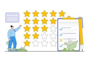 People give review rating and feedback concept. Customer choice. Rank rating stars feedback. Outline design style minimal vector illustration for landing page, web banner, infographics, hero images