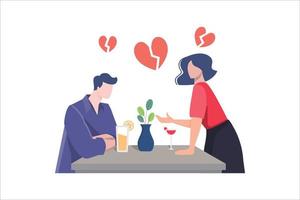 Concept of divorce, misunderstanding in family. Angry man and offended woman standing separately from each other. Relationship break up, crisis. Vector illustration in flat cartoon style.