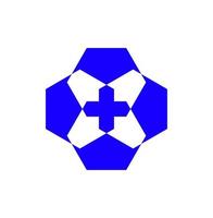4 4 azul hexágonos superpuesto vector icono en blanco antecedentes.