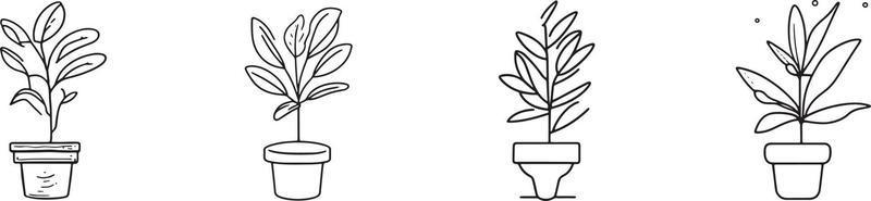 Minimalist Collection of Hand-Drawn Homeplant Pots in Flat Design vector