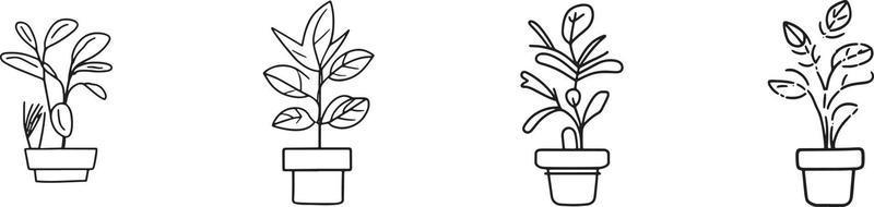 Minimalist Collection of Hand-Drawn Homeplant Pots in Flat Design vector