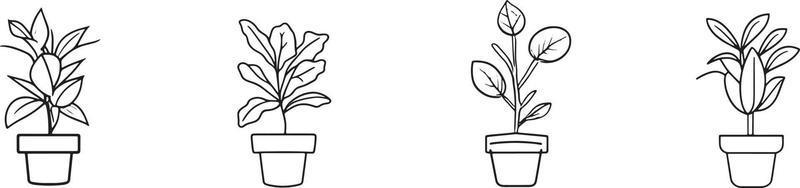 Minimalist Collection of Hand-Drawn Homeplant Pots in Flat Design vector