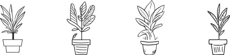 Minimalist Collection of Hand-Drawn Homeplant Pots in Flat Design vector