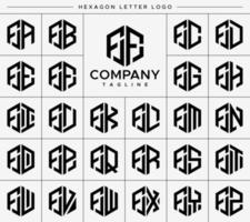 Modern hexagon F letter logo design vector set. Hexagonal FF F logo graphic template.