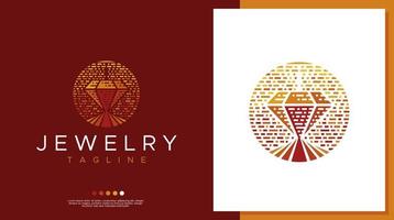 Vintage line circle jewelry logo design template. Luxury diamond logo. vector