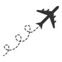 Airplane line path. Trace of the dotted curve line of the aircraft route. Isolated vector illustration