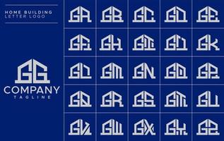 Minimalist home letter G logo design template set. House GG G letter logo vector collection.