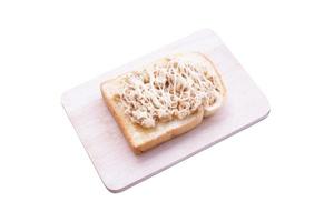 Dried shredded pork Condensed Milk butter toast with jam on a wooden board isolated on white background.Toast bread photo