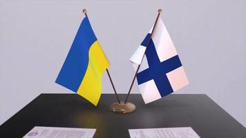 Ukraine and Finland flags on politics meeting animation video