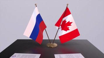 Canada and Russia national flag, business meeting or diplomacy deal. Politics agreement animation video