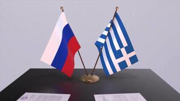 Greece and Russia national flag, business meeting or diplomacy deal. Politics agreement animation video