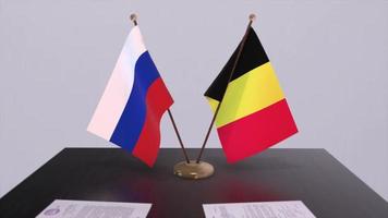 Belgique et Russie nationale drapeau, affaires réunion ou diplomatie accord. politique accord animation video