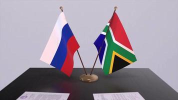 South Africa and Russia national flag, business meeting or diplomacy deal. Politics agreement animation video