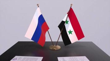 Syria and Russia national flag, business meeting or diplomacy deal. Politics agreement animation video