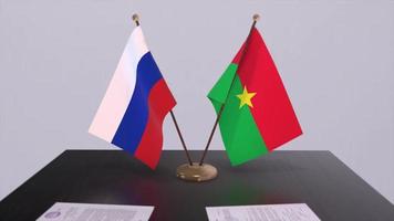 burkina faso y Rusia nacional bandera, negocio reunión o diplomacia trato. política acuerdo animación video