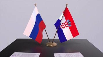 kroatien och ryssland nationell flagga, företag möte eller diplomati handla. politik avtal animering video