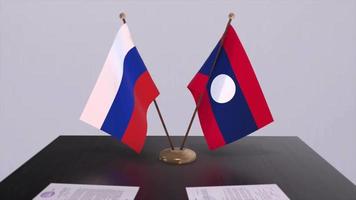 laos och ryssland nationell flagga, företag möte eller diplomati handla. politik avtal animering video