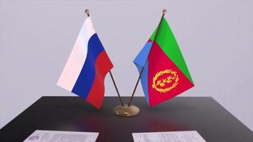 Eritrea and Russia national flag, business meeting or diplomacy deal. Politics agreement animation video