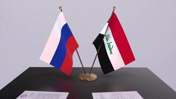 Iraq and Russia national flag, business meeting or diplomacy deal. Politics agreement animation video