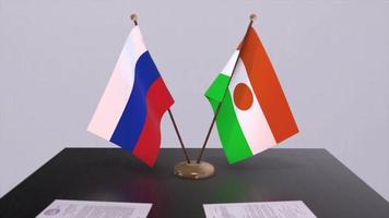 Niger and Russia national flag, business meeting or diplomacy deal. Politics agreement animation video