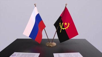 Angola and Russia national flag, business meeting or diplomacy deal. Politics agreement animation video