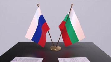 Bulgaria and Russia national flag, business meeting or diplomacy deal. Politics agreement animation video