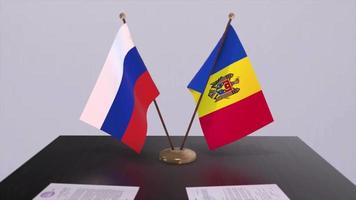 Moldova and Russia national flag, business meeting or diplomacy deal. Politics agreement animation video