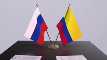 Colombia and Russia national flag, business meeting or diplomacy deal. Politics agreement animation video