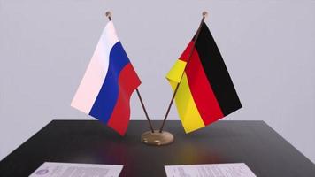 Alemania y Rusia nacional bandera, negocio reunión o diplomacia trato. política acuerdo animación video