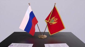 Montenegro and Russia national flag, business meeting or diplomacy deal. Politics agreement animation video