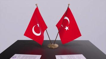 Turkey flags at politics meeting. Business deal video