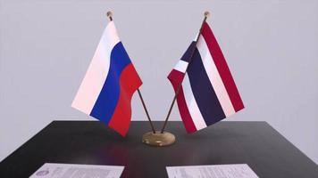 Thailand and Russia national flag, business meeting or diplomacy deal. Politics agreement animation video