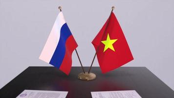 vietnam och ryssland nationell flagga, företag möte eller diplomati handla. politik avtal animering video