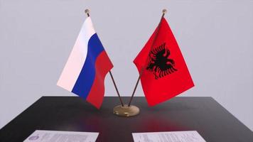 Albania and Russia national flag, business meeting or diplomacy deal. Politics agreement animation video