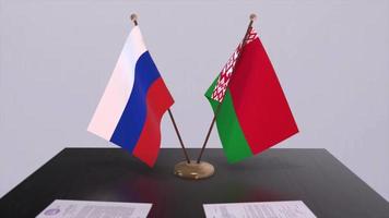 Belarus and Russia national flag, business meeting or diplomacy deal. Politics agreement animation video