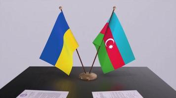 Ukraine and Azerbaijan flags on politics meeting animation video